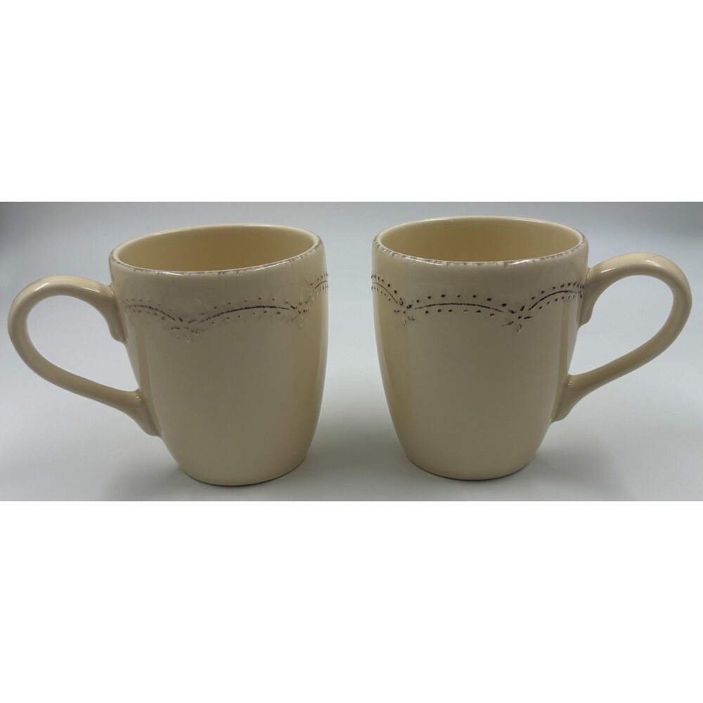 Set of 2 Pier 1 Lacey Coffee Mugs Earthenware Portugal